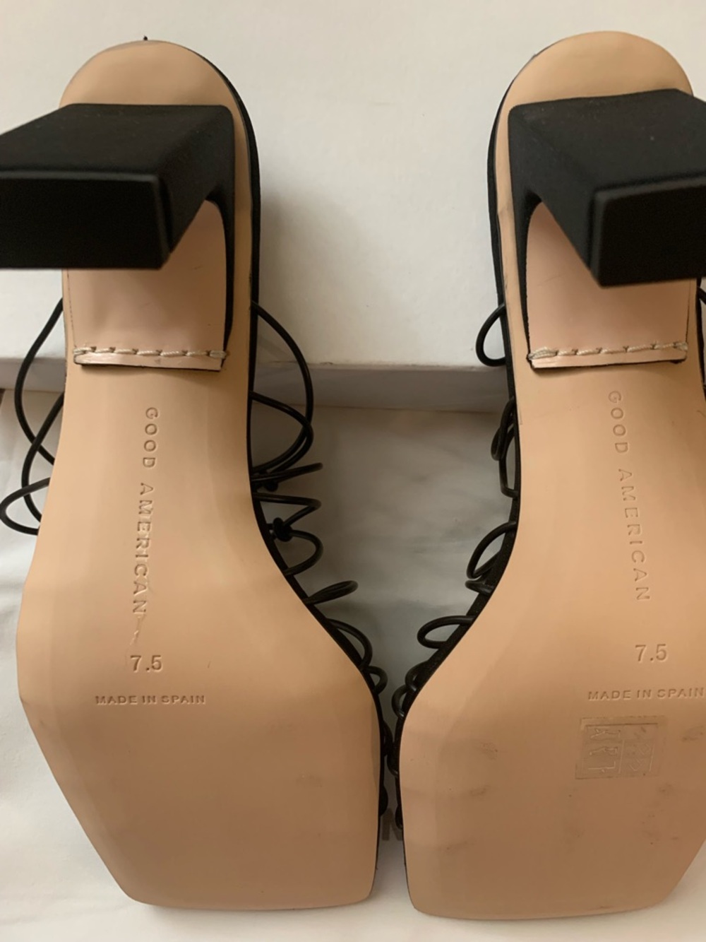 Good American Black Multi-Strap Square-Toe Heeled Mules - Picture 5 of 11